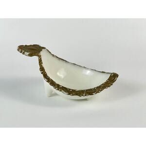 Vintage Eagle Milkglass White Glass Footed Gold Trimmed Soap Bon Bon Dish